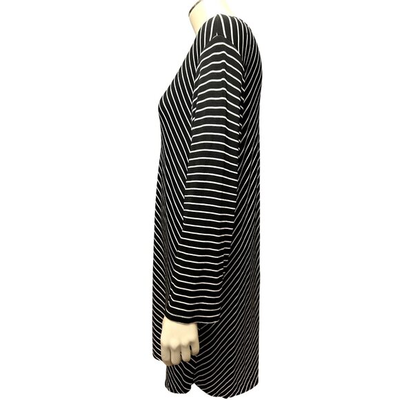 Chicos Black White Striped Asymmetrical Long Sleeve Tunic Dress Modern Chic Size - Picture 2 of 11